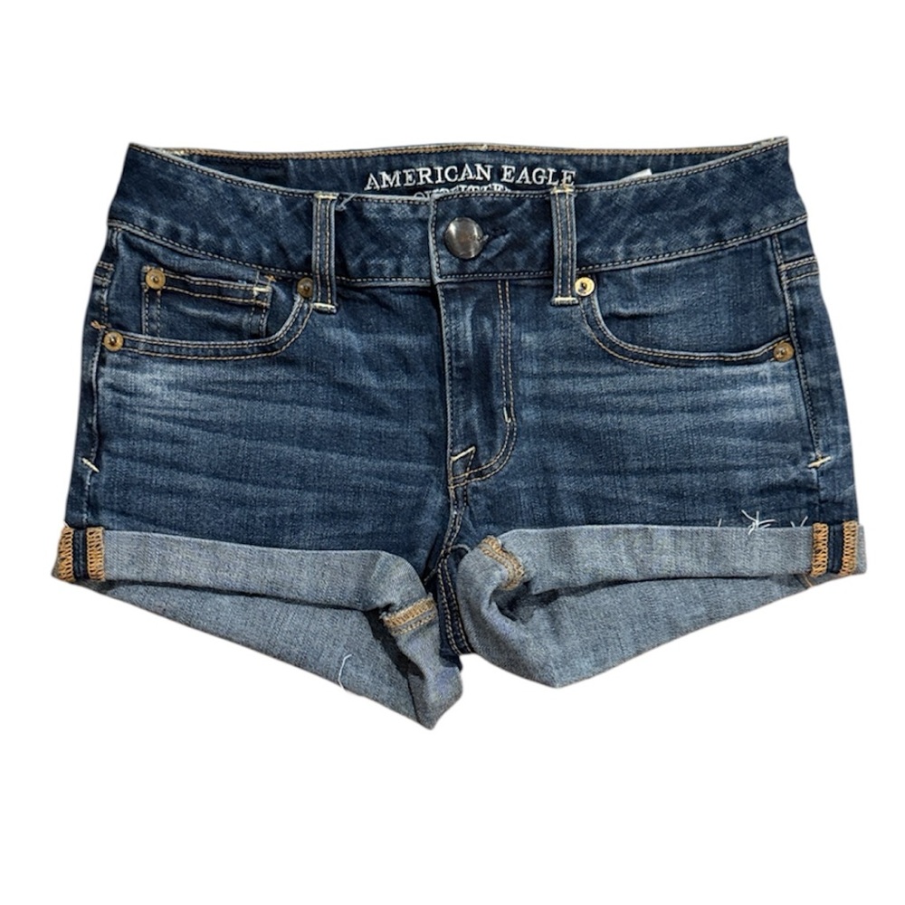 American Eagle Outfitters Shortie Super Stretch Dark Wash Jean Shorts - Size 0